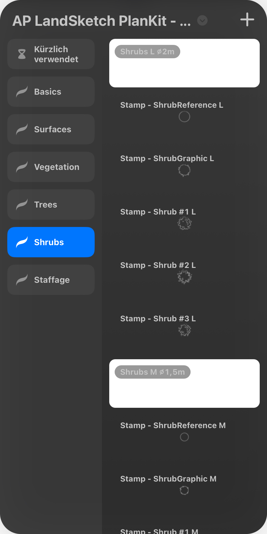 Procreate-Brushpanel: Shrubs