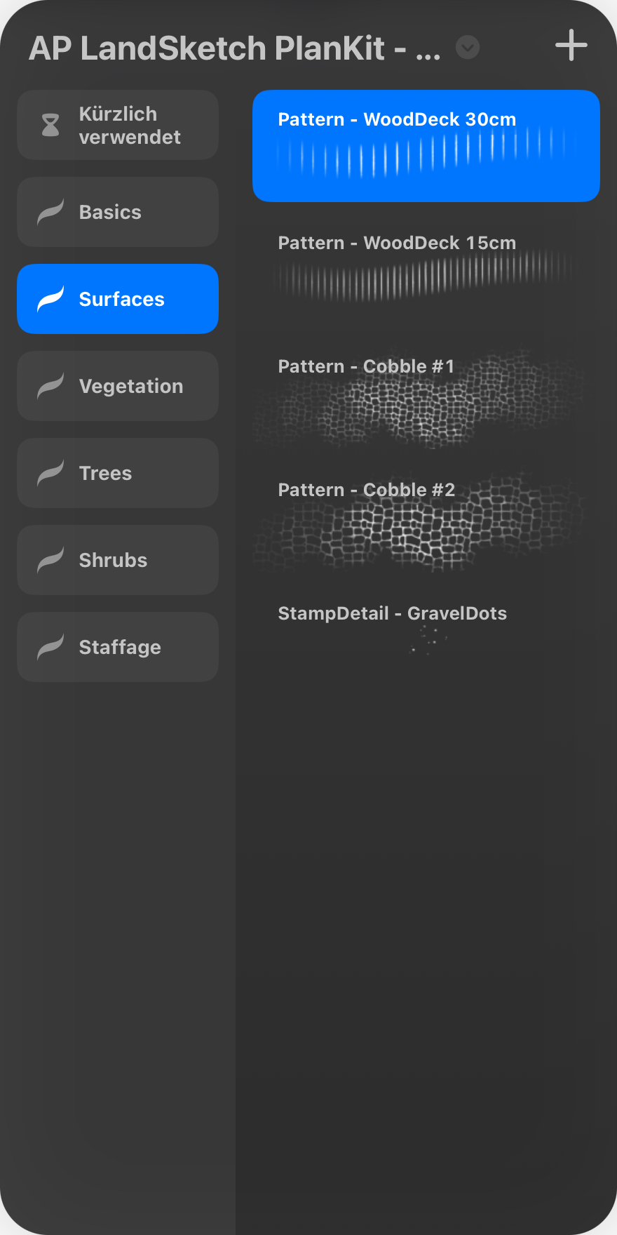 Procreate-Brushpanel: Surfaces