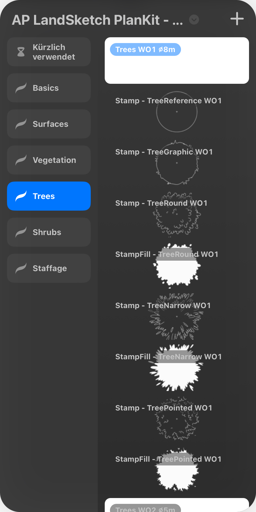 Procreate-Brushpanel: Trees