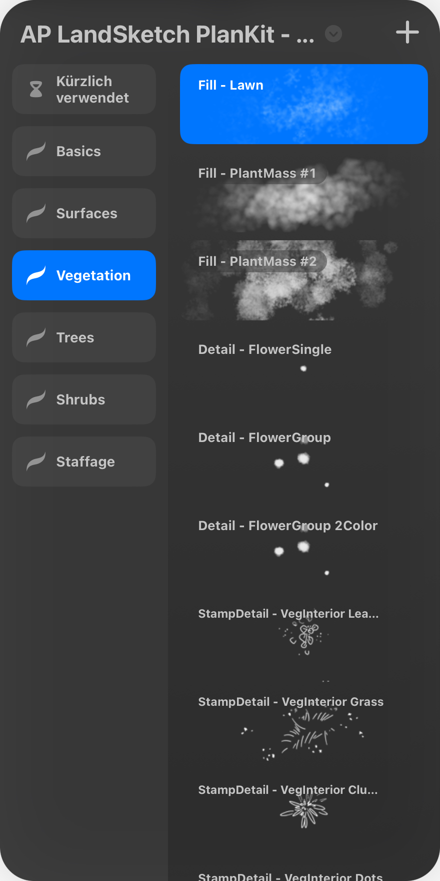 Procreate-Brushpanel: Vegetation